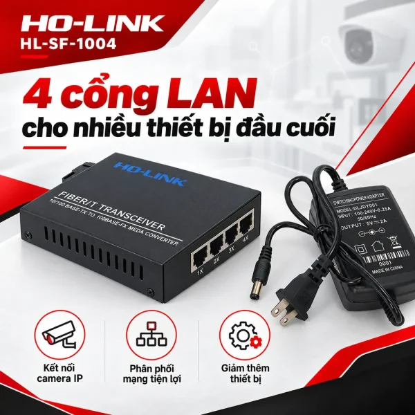 Bộ chuyển đổi quang điện 4 cổng LAN – HO-Link HL-SF-1004