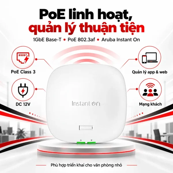 Bộ phát WiFi Aruba HPE S1T09A Instant On AP21 MIMO 2×2, băng tần kép