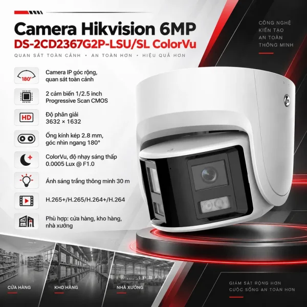 Camera Hikvision 6MP DS-2CD2367G2P-LSU/SL ColorVu