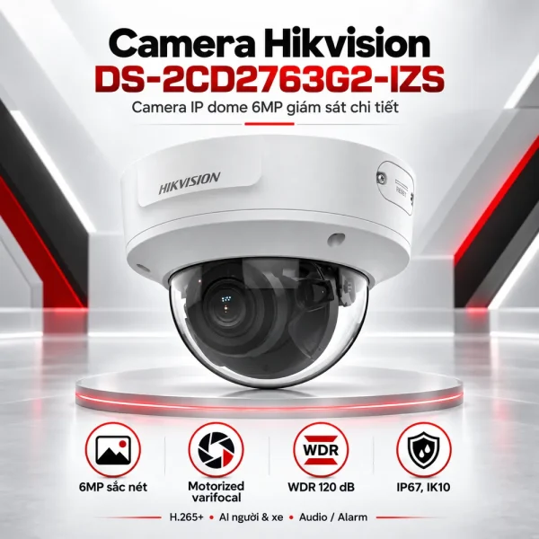 Camera Hikvision 6MP DS-2CD2763G2-IZS (hình bán cầu)