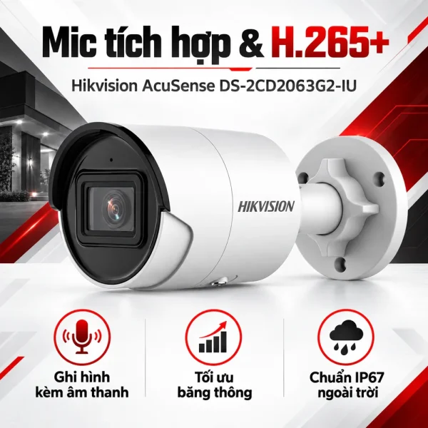 Camera Hikvision mạng cố định AcuSense 6 MP DS-2CD2063G2-IU