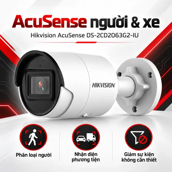 Camera Hikvision mạng cố định AcuSense 6 MP DS-2CD2063G2-IU