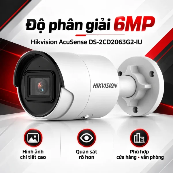 Camera Hikvision mạng cố định AcuSense 6 MP DS-2CD2063G2-IU