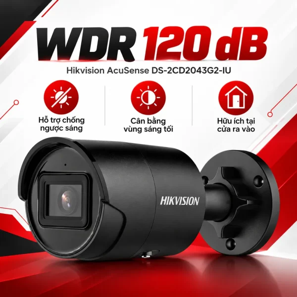 Camera mạng cố định Hikvision AcuSense 4 MP DS-2CD2043G2-IU