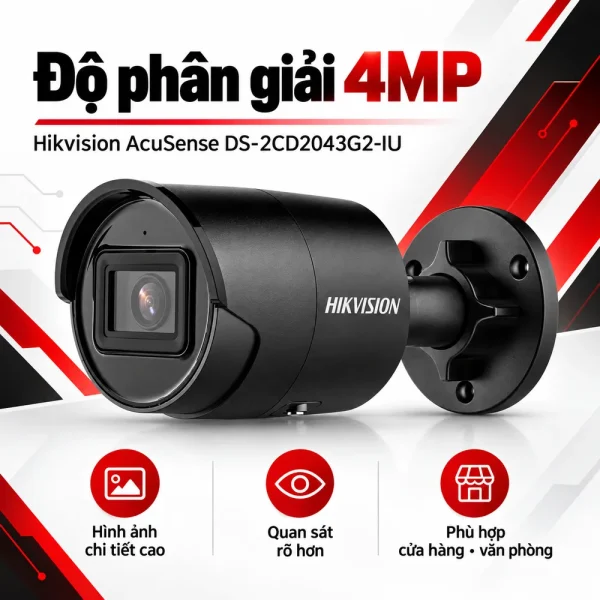 Camera mạng cố định Hikvision AcuSense 4 MP DS-2CD2043G2-IU