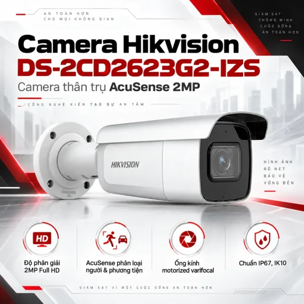 Camera thân trụ Hikvision AcuSense 2MP DS-2CD2623G2-IZS