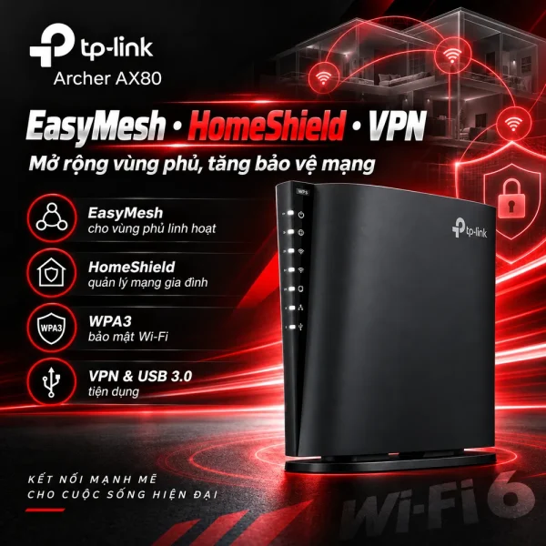 Router Wi-Fi 6 AX6000 với 8 Luồng và 2 Cổng 2.5G – Archer AX80