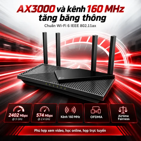 Router Wi-Fi 6 Băng Tần Kép TP – Link AX3000 Archer AX55