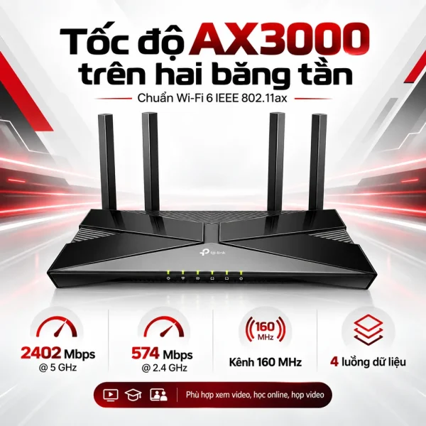 Router Wi-Fi 6 Gigabit Băng Tần Kép AX3000 Archer AX50
