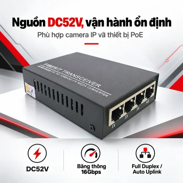 Switch chia mạng BTON 4 cổng PoE 10/100M + Fiber BT-6104 FE-25A