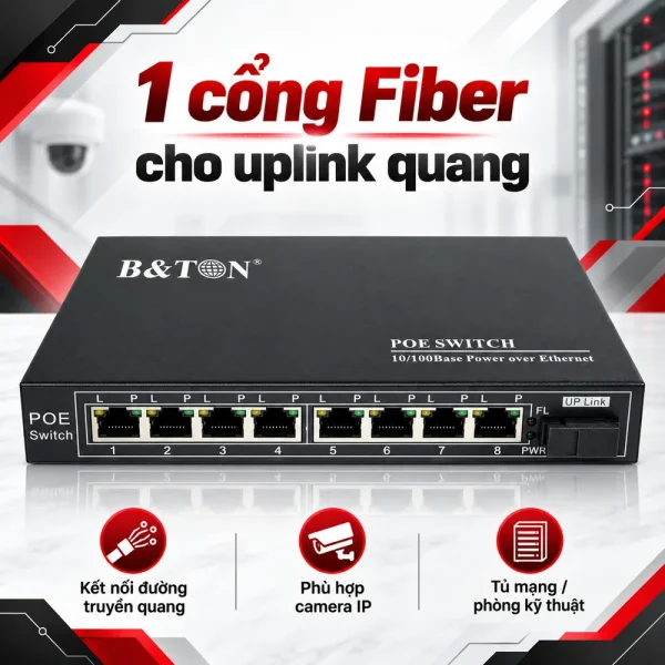 Switch PoE BTON 8 port 10/100M + Fiber BT-6108FE-25A