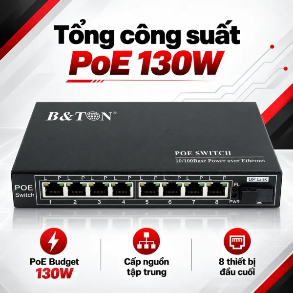 Switch PoE BTON 8 port 10/100M + Fiber BT-6108FE-25A