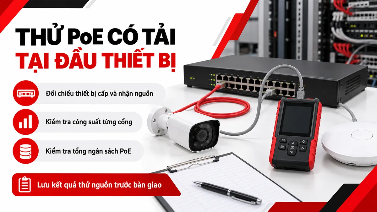 thử POE có tải tại đầu thiết bị