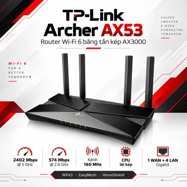 TP-Link Archer AX53 AX3000 – Router Wi-Fi 6 Gigabit Băng Tần Kép