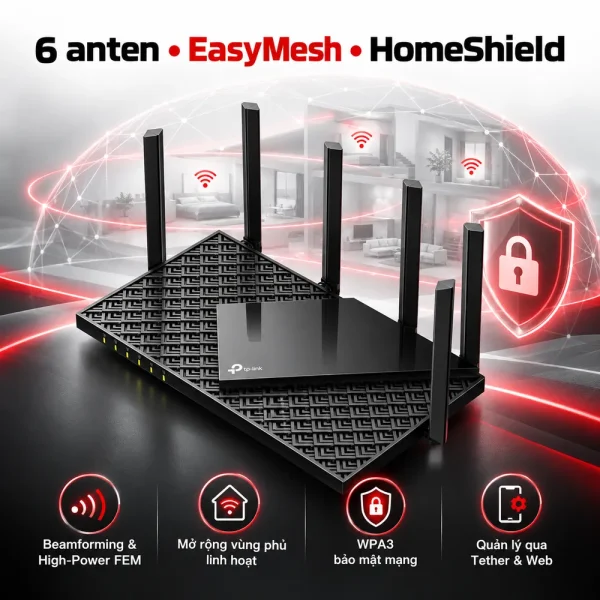 TP-Link Archer AXE75 AXE5400 – Router Wi-Fi 6E Ba Băng Tần
