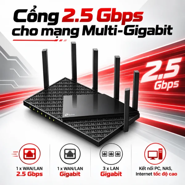 TP-Link Archer AXE75 AXE5400 – Router Wi-Fi 6E Ba Băng Tần