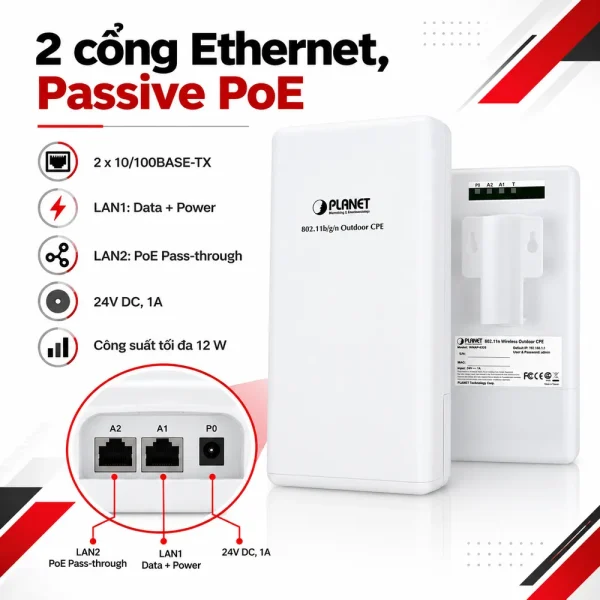 Wireless PLANET WNAP-6325 2.4GHz 300Mbps Outdoor CPE