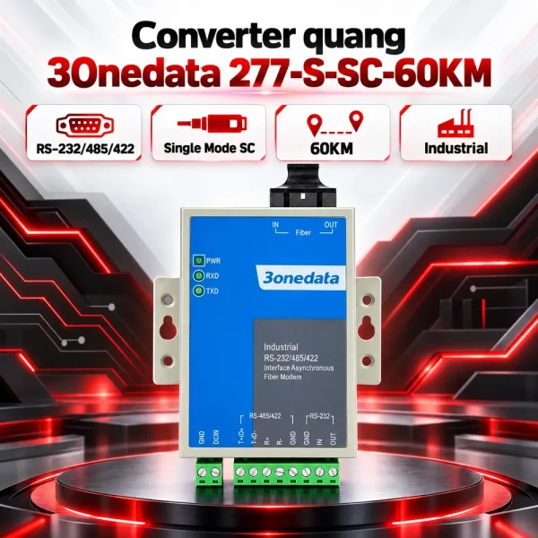 Bộ chuyển đổi quang điện 3Onedata 277-S-SC-60KM Single mode 1 cổng RS-232/485/422