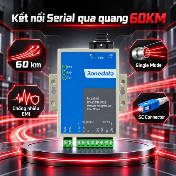 Bộ chuyển đổi quang điện 3Onedata 277-S-SC-60KM Single mode 1 cổng RS-232/485/422
