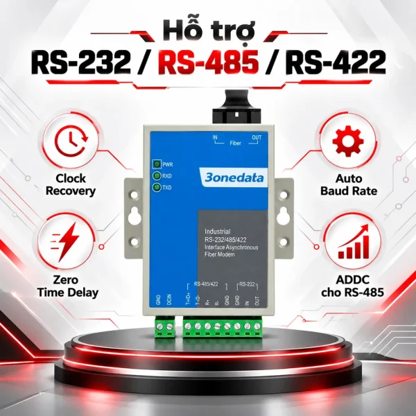 Bộ chuyển đổi quang điện 3Onedata 277-S-SC-60KM Single mode 1 cổng RS-232/485/422