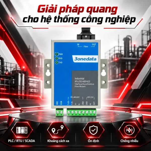Bộ chuyển đổi quang điện 3Onedata 277-S-SC-60KM Single mode 1 cổng RS-232/485/422