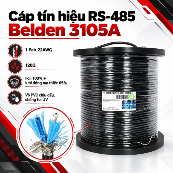 Cáp tín hiệu RS-485 Belden 3105A 1 Pair 22AWG 120Ω chống nhiễu