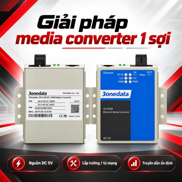 Converter 3Onedata 1 sợi 10/100/1000M 3012-SS-SC 20KM