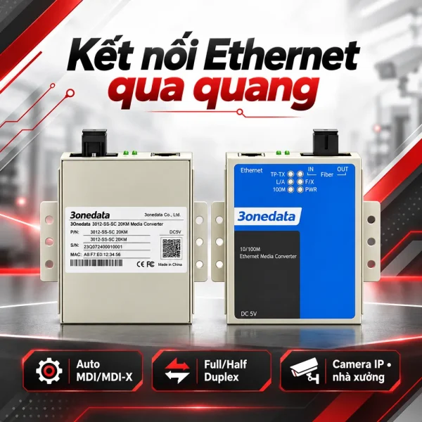 Converter 3Onedata 1 sợi 10/100/1000M 3012-SS-SC 20KM