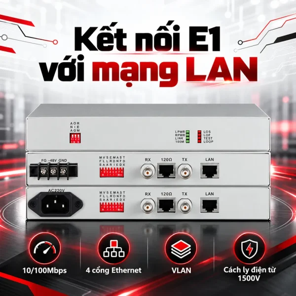 Converter quang E1 sang Ethernet 4 Cổng 3Onedata MODEL7210