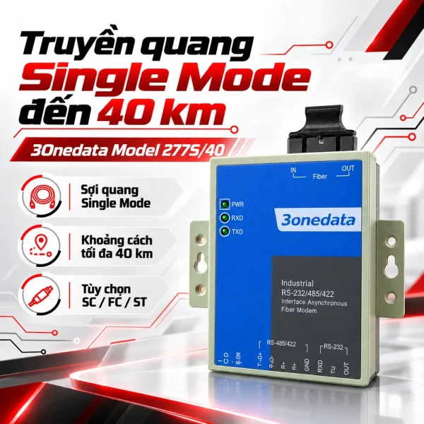 Converter quang RS232 sang quang 3onedata Model 277S/40