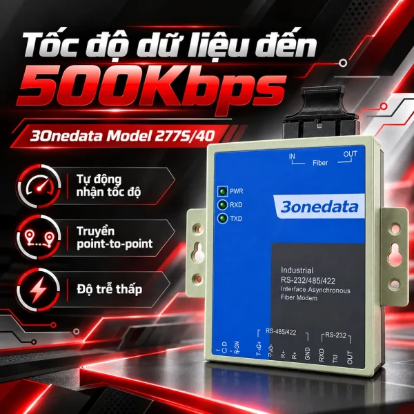 Converter quang RS232 sang quang 3onedata Model 277S/40