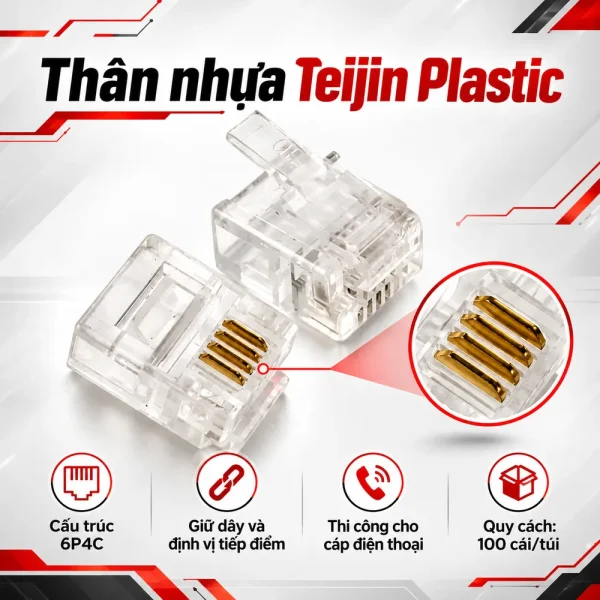 Đầu Điện Thoại HDTEC RJ11 (Mạ Vàng)
