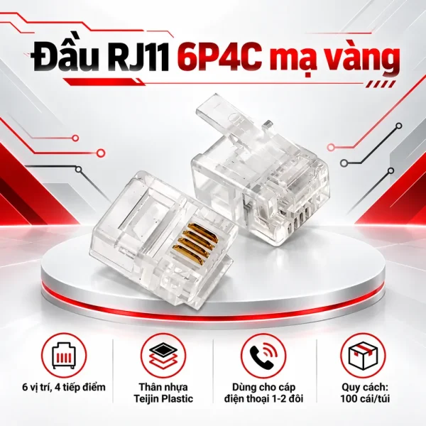 Đầu Điện Thoại HDTEC RJ11 (Mạ Vàng)