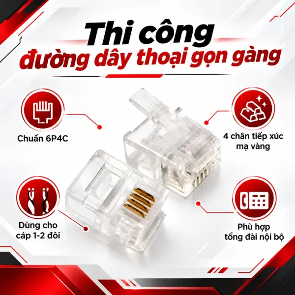 Đầu Điện Thoại HDTEC RJ11 (Mạ Vàng)