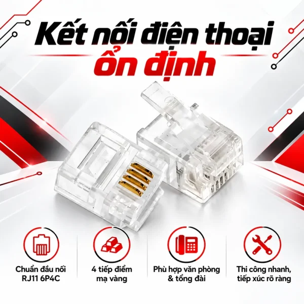 Đầu Điện Thoại HDTEC RJ11 (Mạ Vàng)