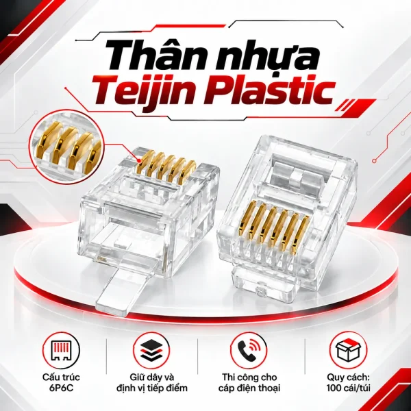 Đầu Điện Thoại HDTEC RJ12 (Mạ Vàng)