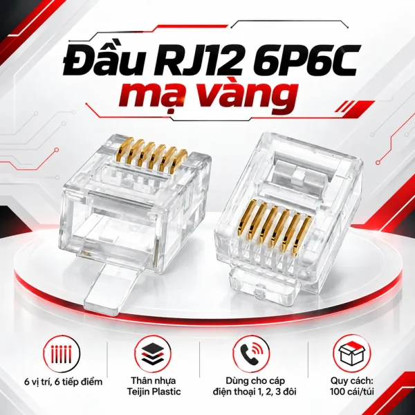 Đầu Điện Thoại HDTEC RJ12 (Mạ Vàng)