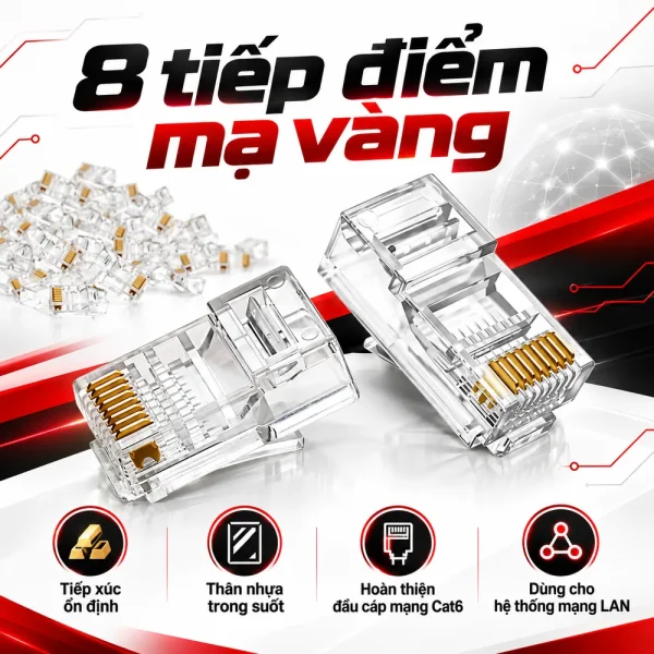 Đầu RJ45 CAT5e FTP HD-Link Chống nhiễu (Mạ Vàng)