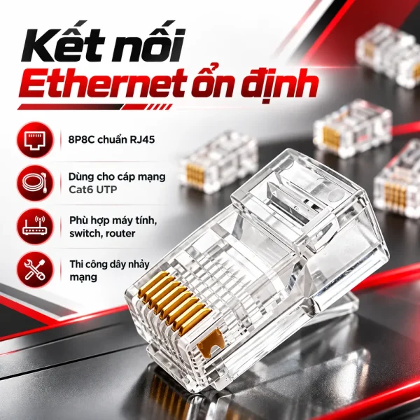 Đầu RJ45 CAT5e FTP HD-Link Chống nhiễu (Mạ Vàng)