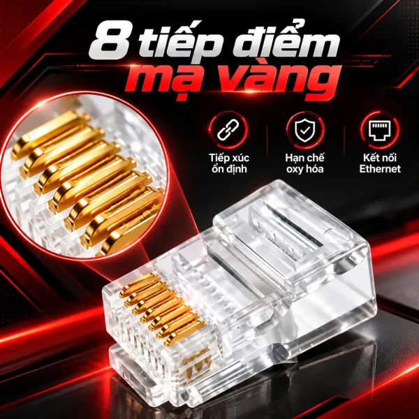 Đầu RJ45 CAT5e UTP HDTEC (Mạ Vàng)