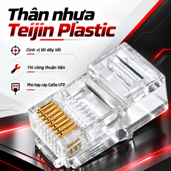 Đầu RJ45 CAT5e UTP HDTEC (Mạ Vàng)