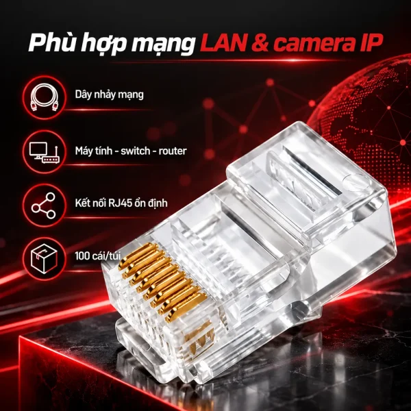 Đầu RJ45 CAT5e UTP HDTEC (Mạ Vàng)