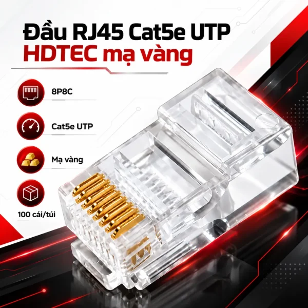 Đầu RJ45 CAT5e UTP HDTEC (Mạ Vàng)