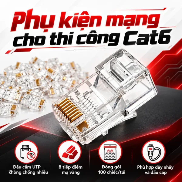 Đầu RJ45 CAT6 UTP HD-Link (Mạ Vàng)