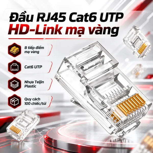 Đầu RJ45 CAT6 UTP HD-Link (Mạ Vàng)
