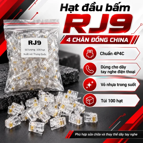 Hạt đầu bấm RJ9 4 chân đồng China