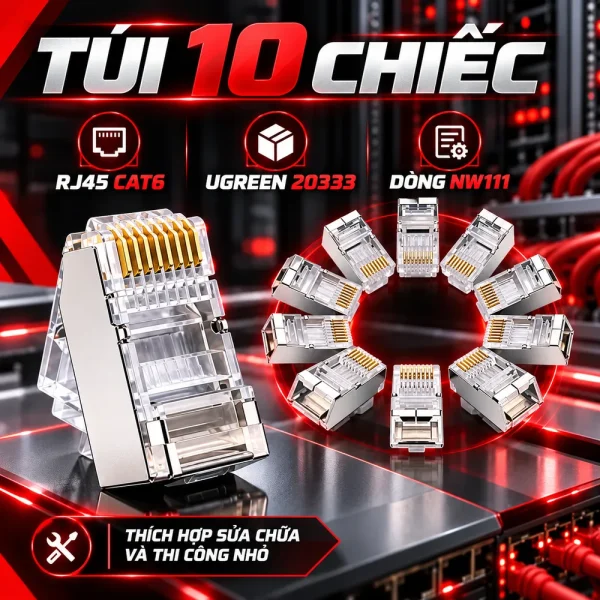 Hạt mạng RJ45 Cat6 Ugreen 20333 bọc kim loại (túi 10 hạt)