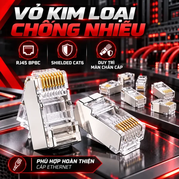 Hạt mạng RJ45 Cat6 Ugreen 20333 bọc kim loại (túi 10 hạt)