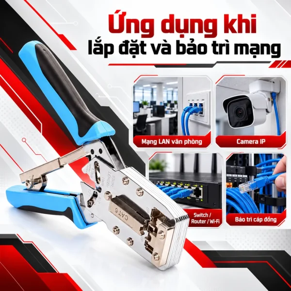 Kìm bấm mạng Talon TL-2810R Cat6: Hỗ trợ RJ45, RJ11 và đầu ba mảnh