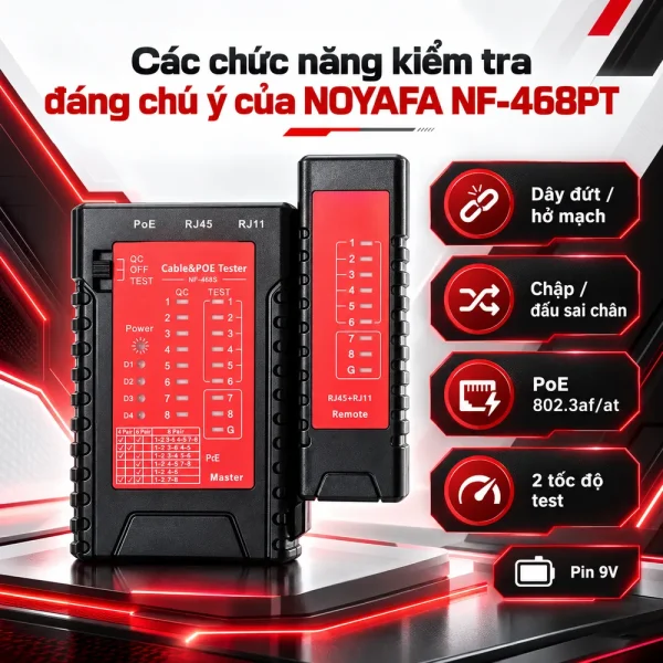 Máy test mạng cho switch PoE Noyafa NF468PT